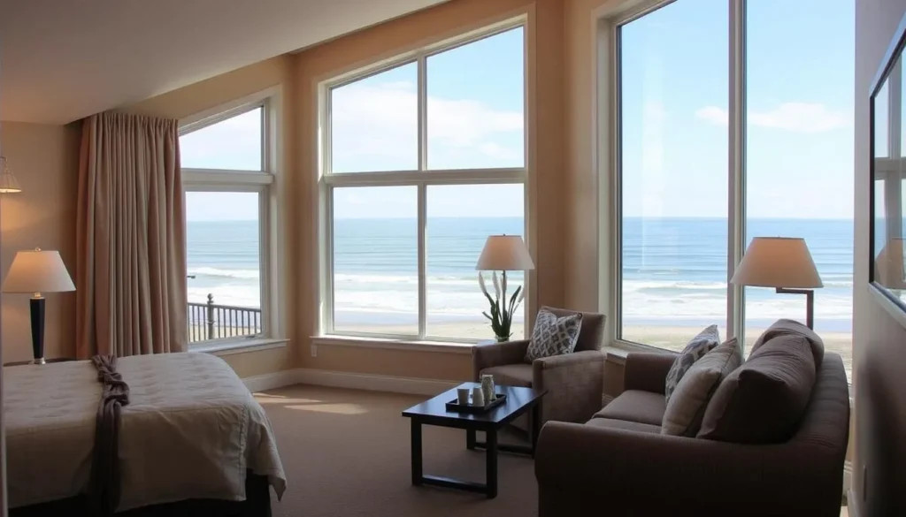 Image of a cozy oceanfront hotel room in Lincoln City