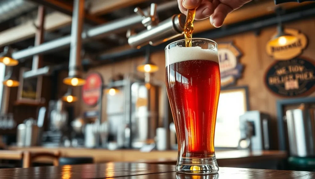 Image of a craft beer being poured at a Grand Forks brewery