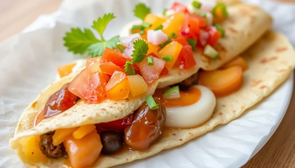 Image of a crepe being made with sweet fillings and toppings