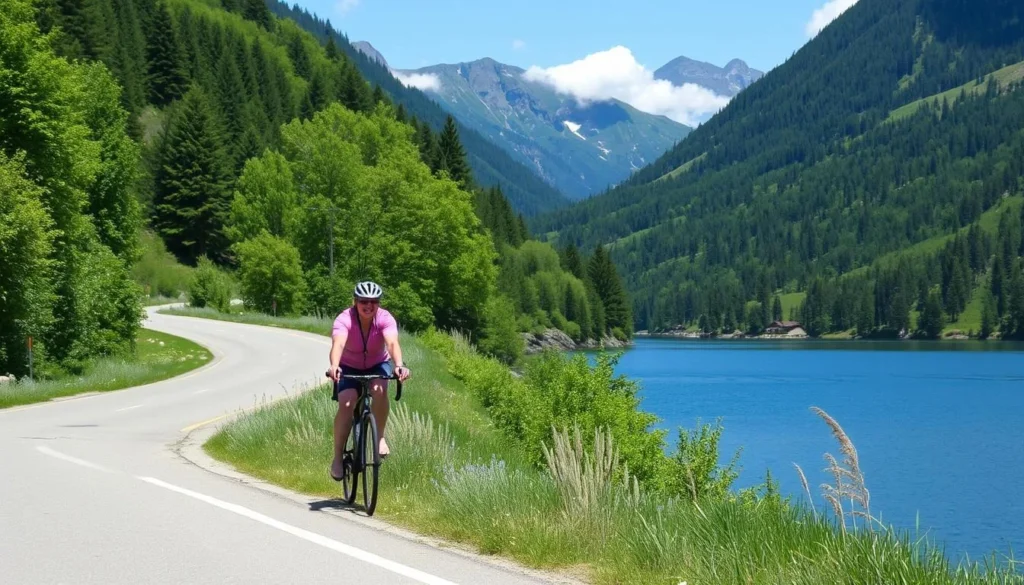 Image of a cyclist enjoying a scenic route around Lake Sempach