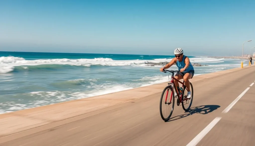 Image of a cyclist riding along the Seaside Promenade