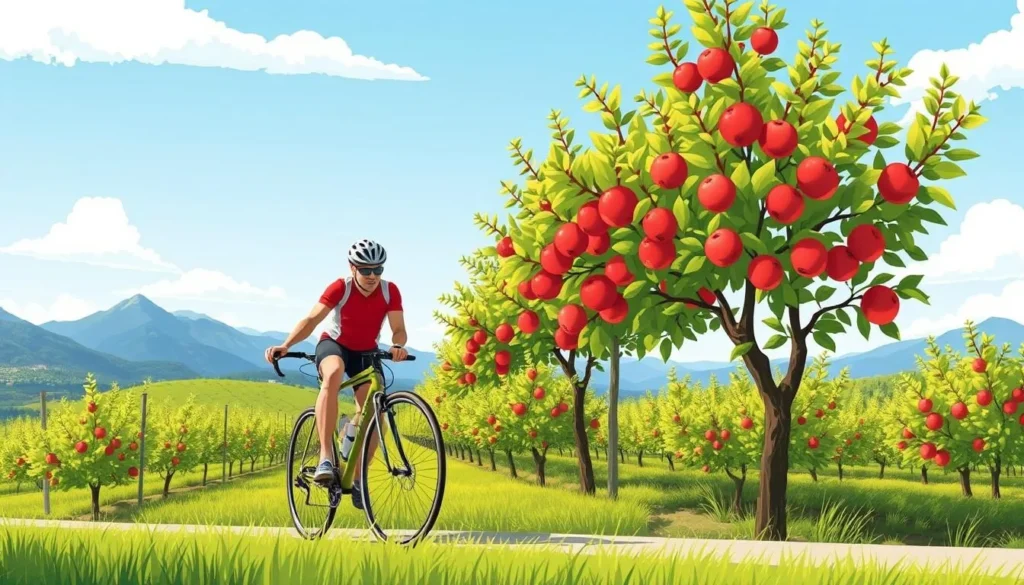 Image of a cyclist riding through Thurgau's apple orchards