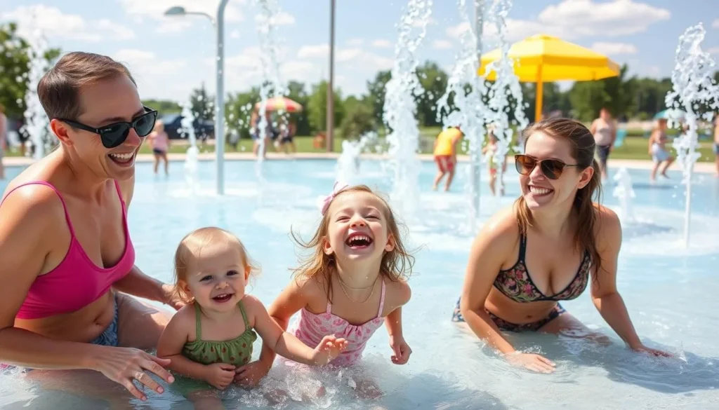 Image of a family enjoying a day at the Westwood splash pad in St. Cloud, Minnesota