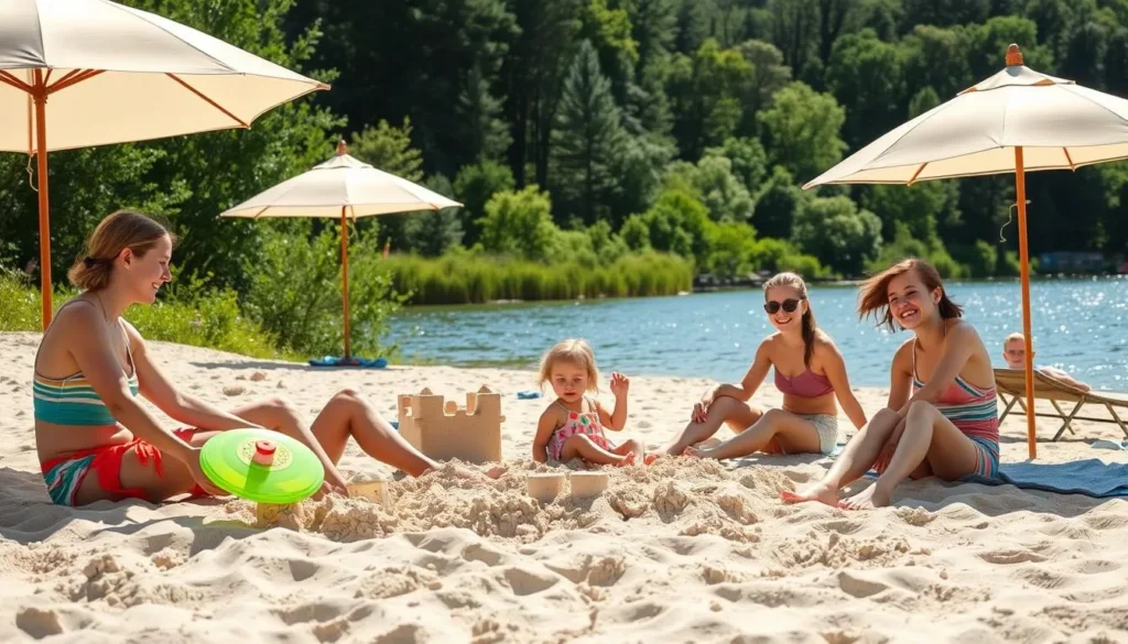 Image of a family enjoying a day at the beach at Lake of the Ozarks State Park