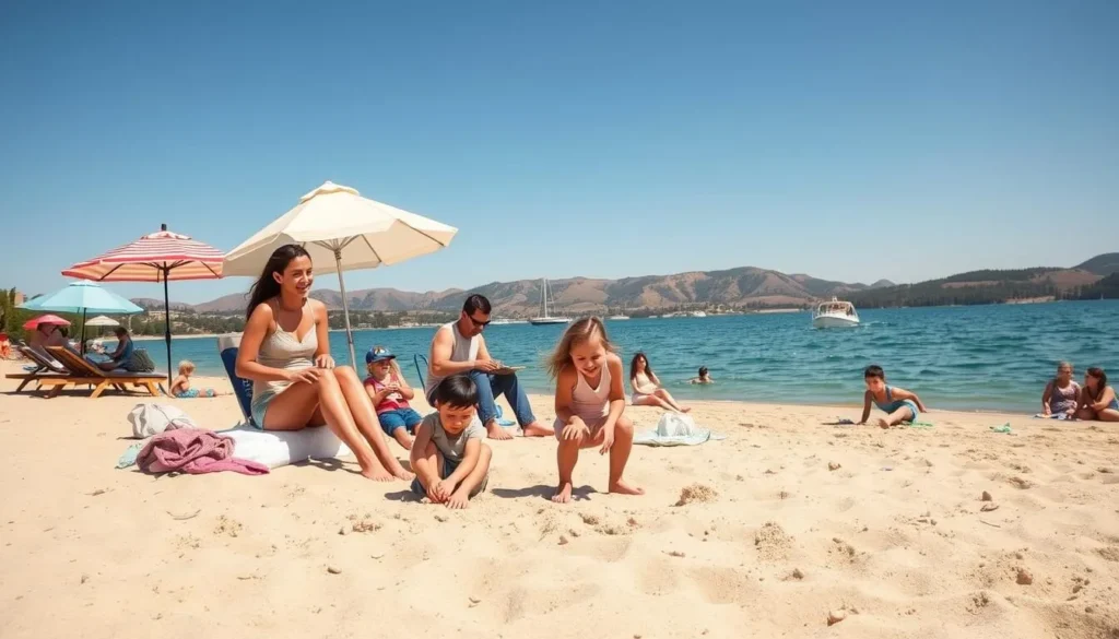 Image of a family enjoying a day at the beach on Lake Oroville