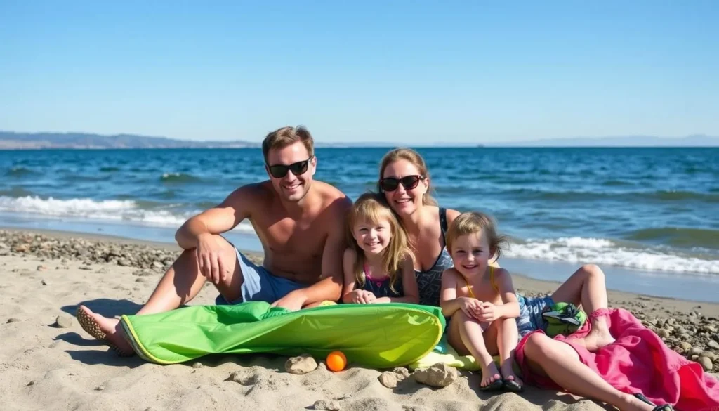 Image of a family enjoying a sunny day at Lake Siskiyou's beach