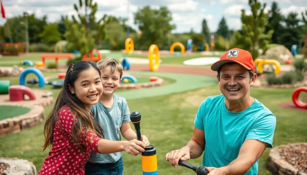 Image of a family enjoying adventure golf in Lincoln