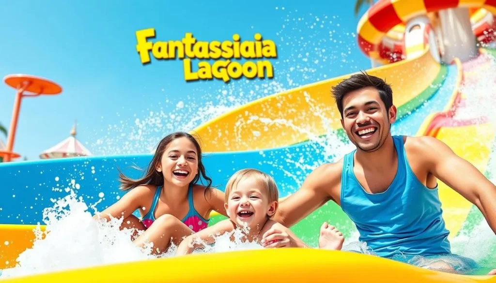 Image of a family enjoying water slides at Fantasia Lagoon Water Park
