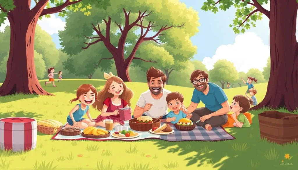 Image of a family having a picnic in a park