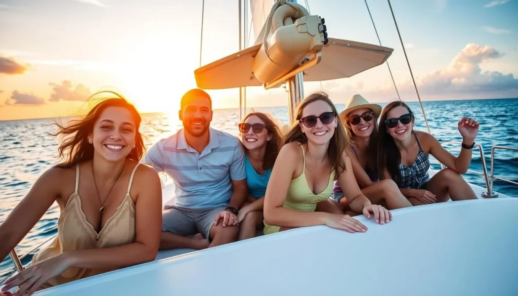 Image of a family on a sunset catamaran tour