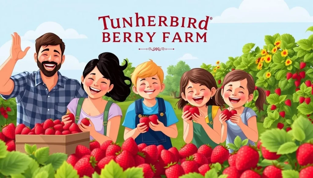 Image of a family picking strawberries at Thunderbird Berry Farm