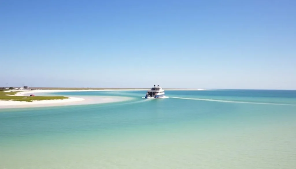 Image of a ferry approaching Shackleford Banks