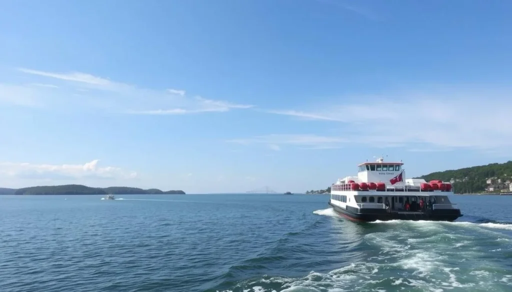Image of a ferry approaching one of the Lake Erie islands