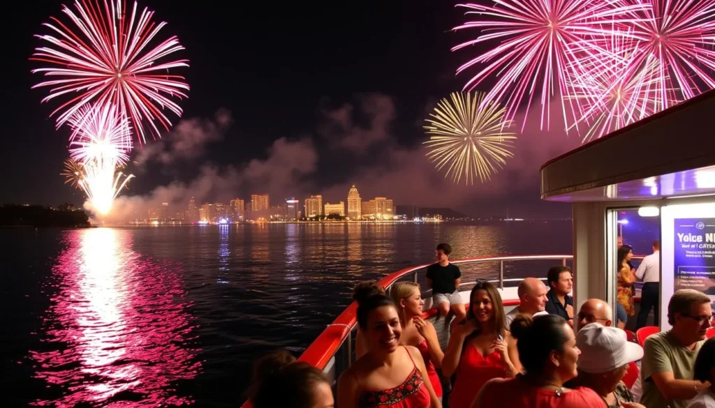 Image of a fireworks cruise with fireworks in the background