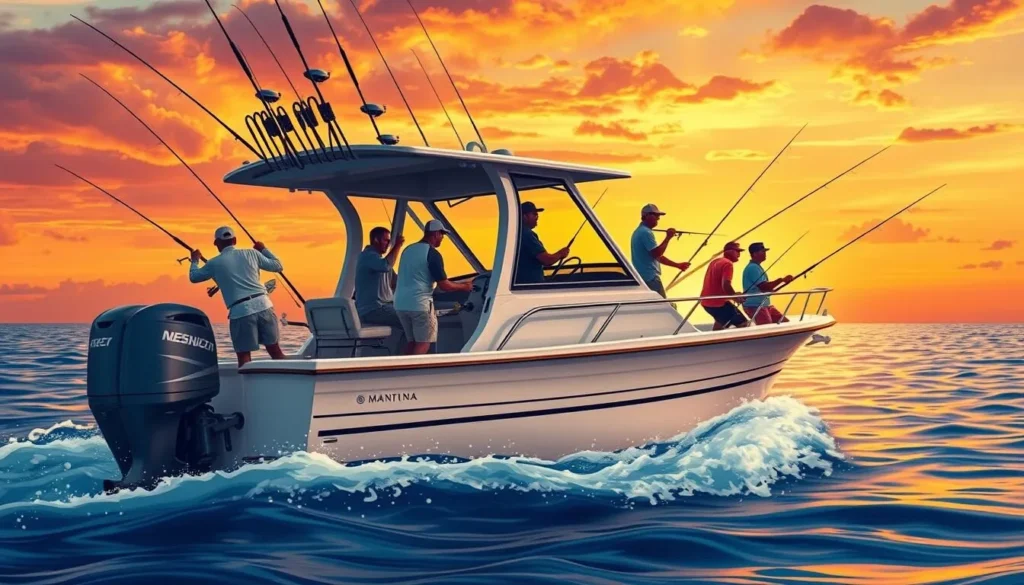 Image of a fishing charter boat in Marathon with anglers catching fish