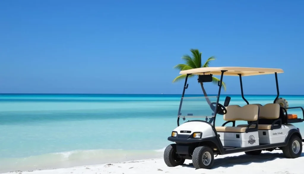 Image of a golf cart on Anna Maria Island beach