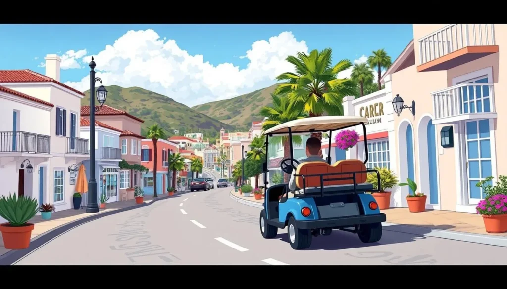 Image of a golf cart on the streets of Avalon, Santa Catalina Island