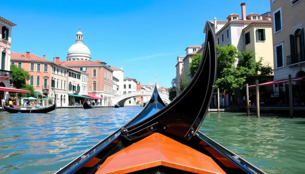 Image of a gondola gliding through the canals of Venice