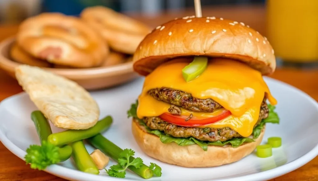 Image of a green chile cheeseburger or sopaipillas