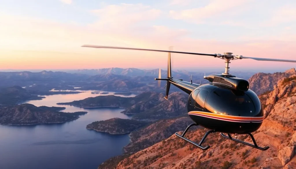 Image of a helicopter flying over Big Bear Lake