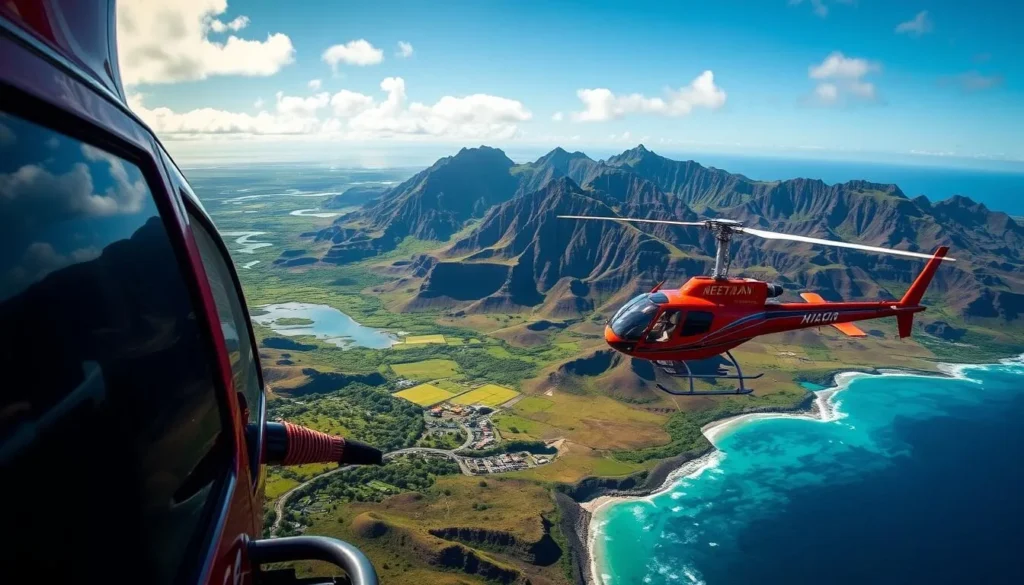 Image of a helicopter flying over Maui's landscapes