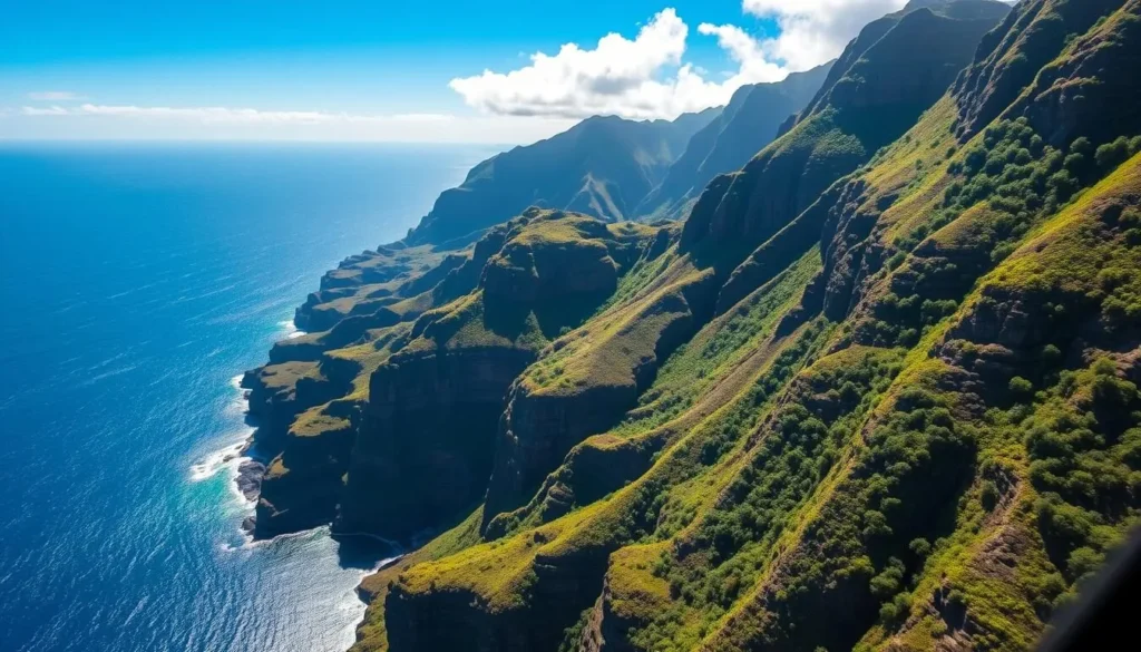 Image of a helicopter flying over the Napali Coast