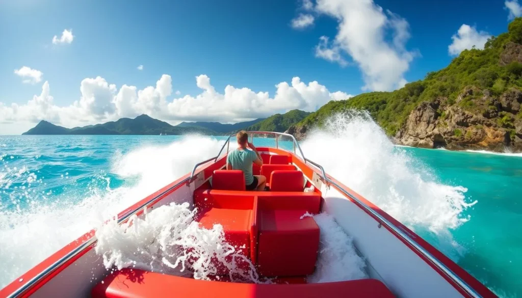 Image of a high-speed boat ride to the Great Barrier Reef from Cape Tribulation