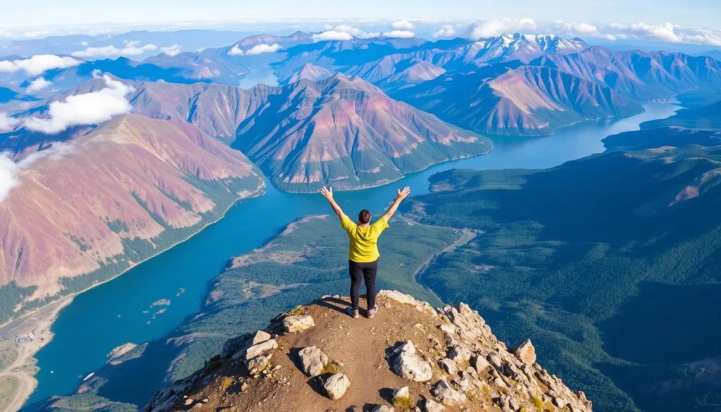 Image of a hiker at the top of Memaloose Overlook Trail with a stunning view of the Columbia River Gorge