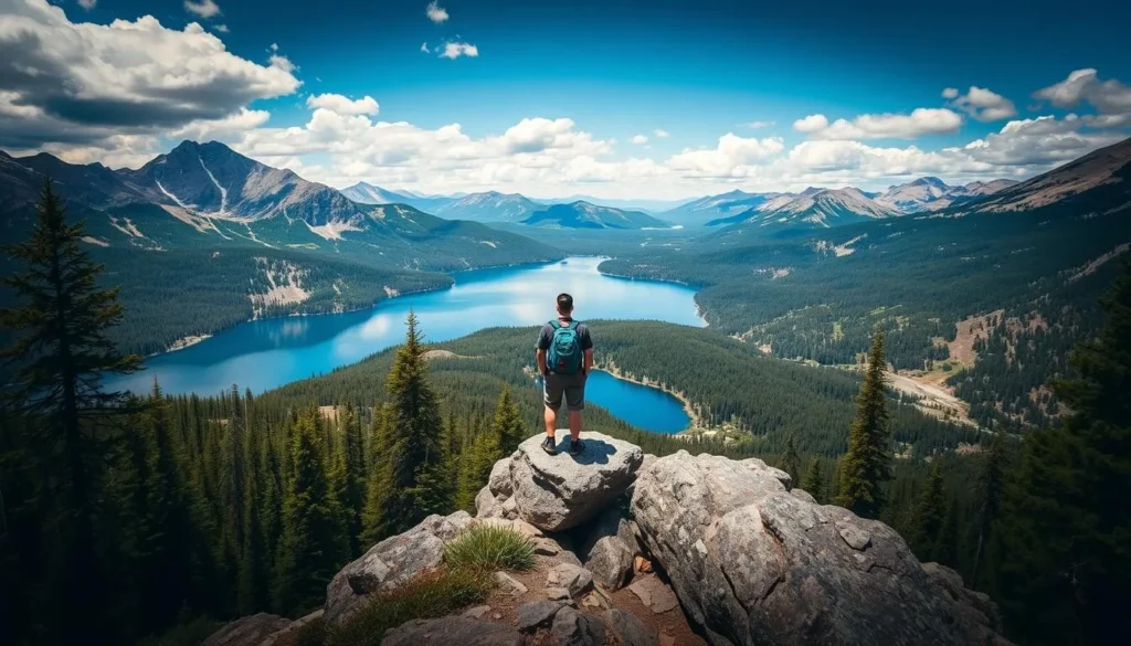 Image of a hiker enjoying the scenic views around Loon Lake
