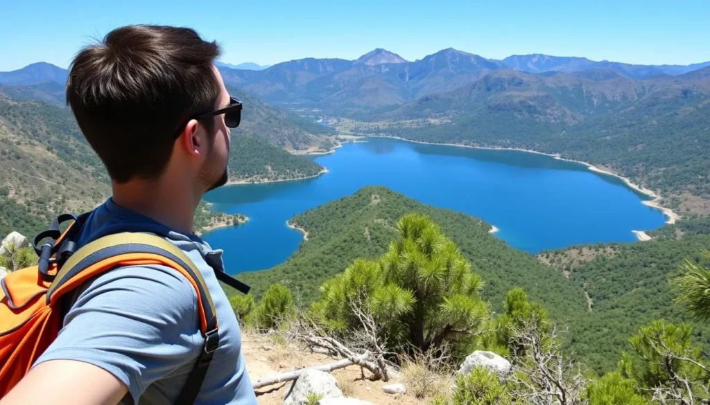 Image of a hiker enjoying the scenic views at Santa Margarita Lake