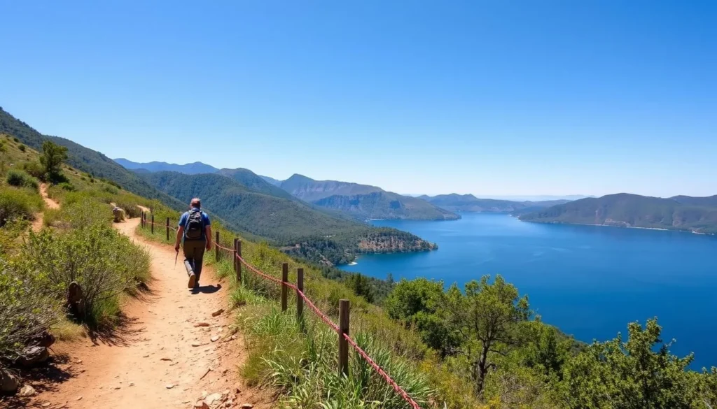 Image of a hiker on a trail around Lake Berryessa