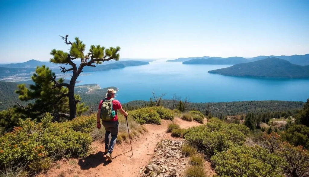 Image of a hiker on a trail around Millerton Lake