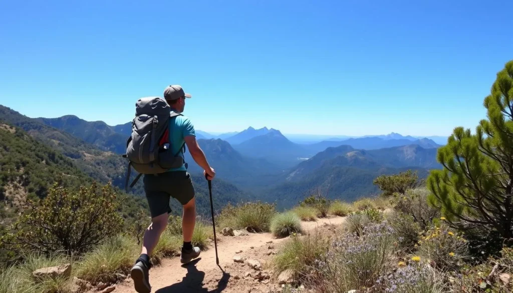 Image of a hiker on a trail in the Peninsular Ranges