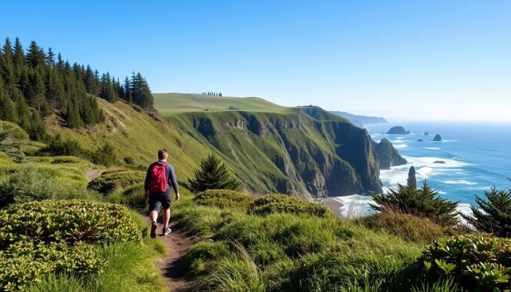 Image of a hiker on the Oregon coast trails near Florence