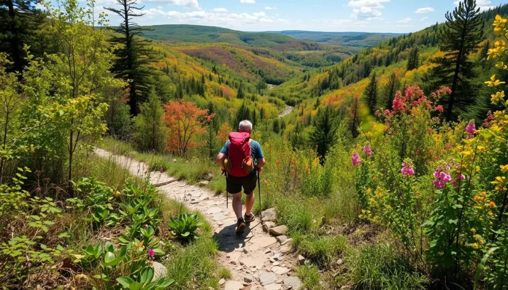 Image of a hiker on the Trout Run Trail in Decorah, Iowa