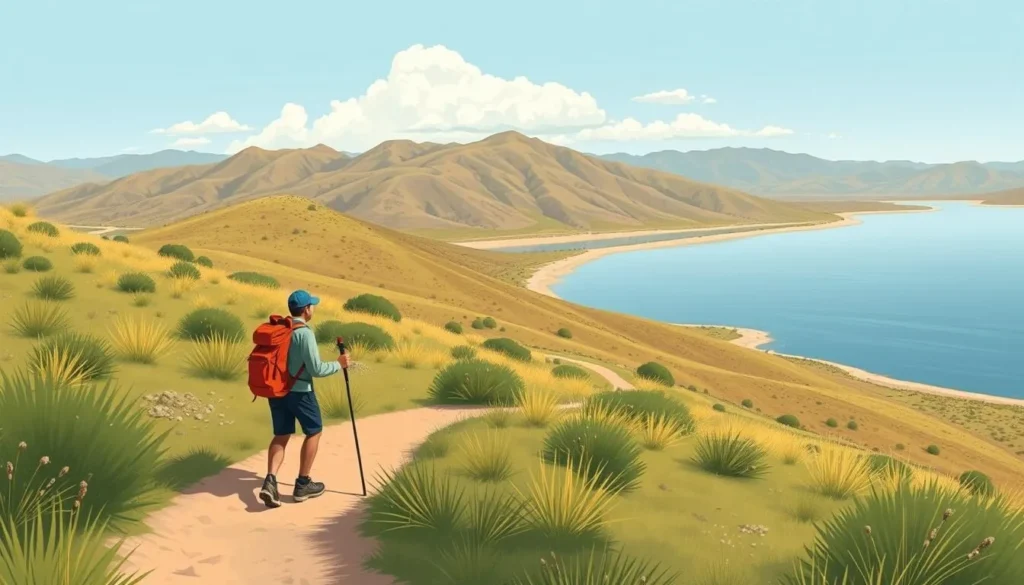 Image of a hiker on the levee trail around Lake Elsinore