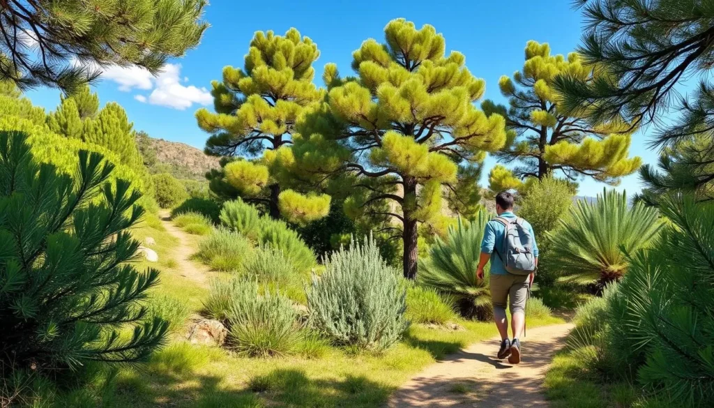 Image of a hiker walking through Al Shouf Cedar Nature Reserve's scenic trails