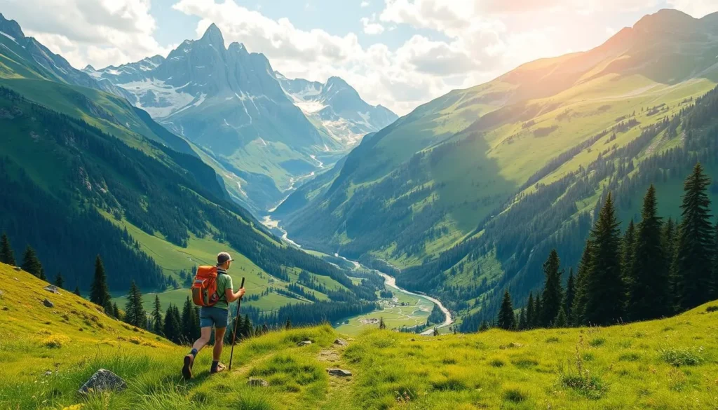 Image of a hiker walking through a picturesque valley in Diemtigtal