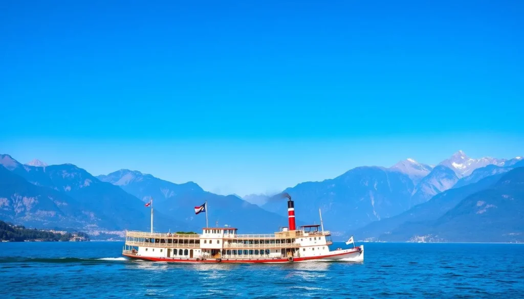 Image of a historic paddle steamer cruising on Lake Geneva