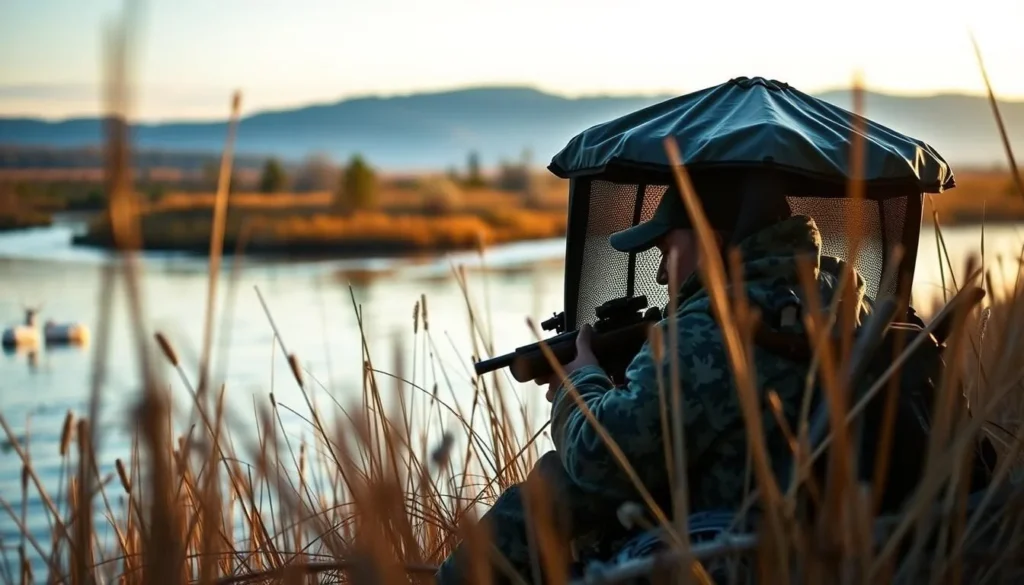Image of a hunter in a blind at Mark Twain Lake