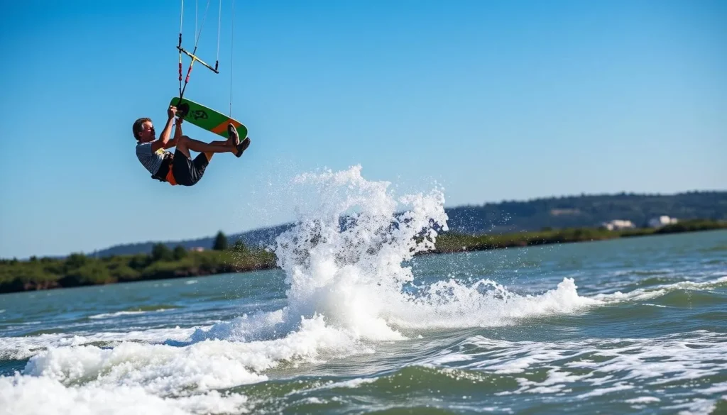 Image of a kiteboarder in action on the Columbia River