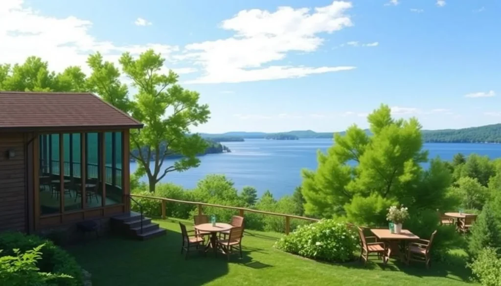Image of a lakefront restaurant at Lake Wallenpaupack with a beautiful view