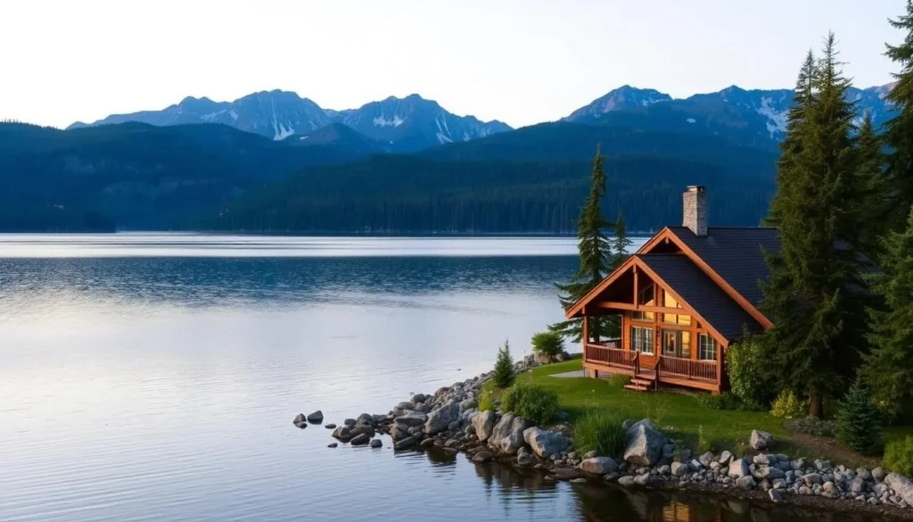 Image of a lakeside lodge or cabin at Flathead Lake