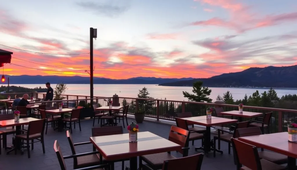 Image of a lakeside restaurant with a view of Big Bear Lake