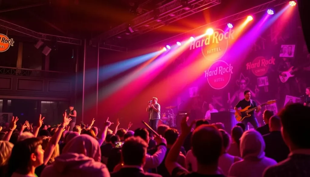 Image of a live band performing at the Hard Rock Hotel & Casino