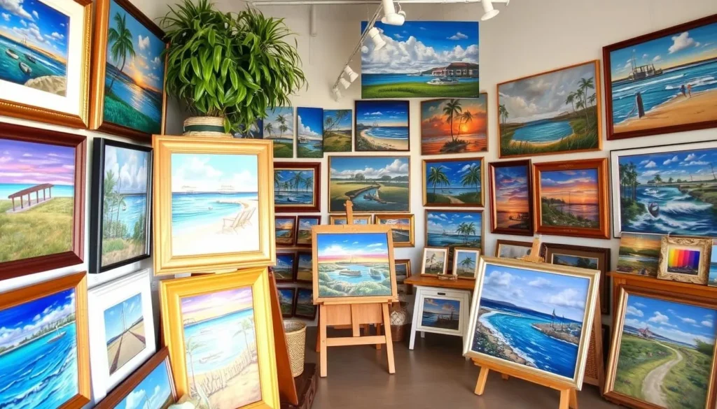 Image of a local art gallery featuring diverse artwork inspired by Anna Maria Island's landscapes.