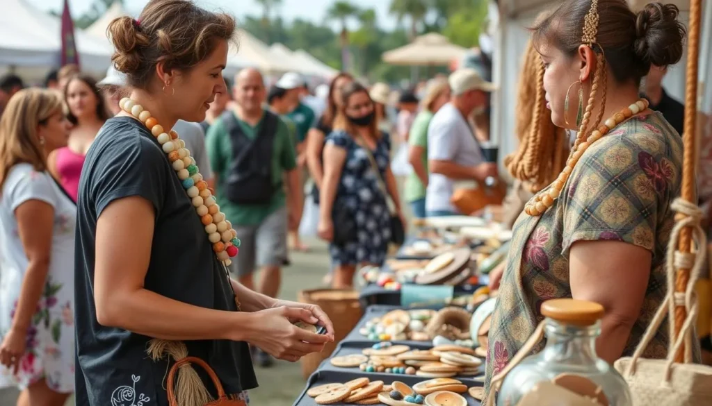 Image of a local artisan selling handmade crafts at Made in Maui County Festival
