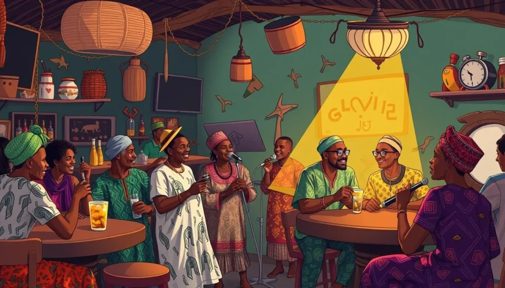 Image of a local bar in Warri with people enjoying Nigerian music