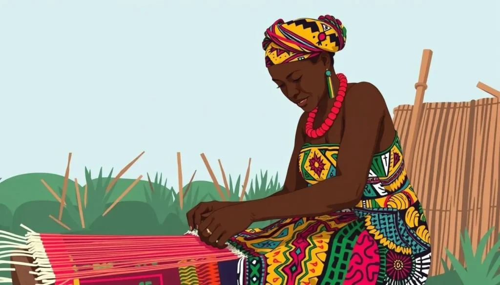 Image of a local weaver creating traditional Kente cloth in Bonwire Kente Village