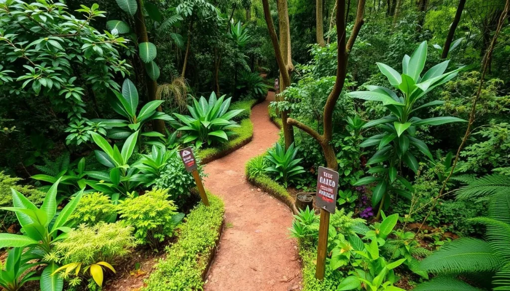 Image of a lush rainforest in Andasibe-Mantadia National Park with a guided hiking trail